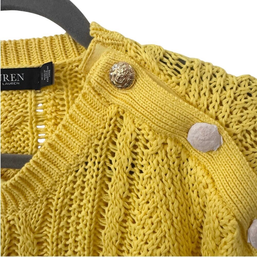 NWOT Ralph Lauren Black Label Aran-Knit Cotton Sweater in "Sunfish Yellow" Sz L - Picture 6 of 10